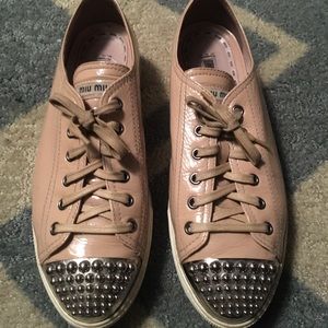 Miu Miu Nude Patent Leather Studded Sneakers - image 1